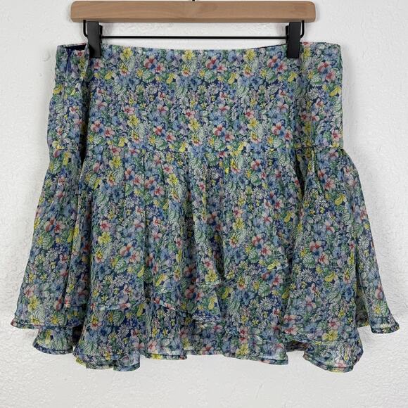 MNG Mango Floral Tiered Ruffle Mini Skirt Size 10 - Picture 3 of 5